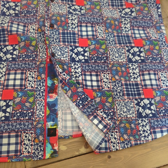 7 Downie St. Colourful Short Sleeve Clarkson Button Down Shirt SZ 8/3XL - Picture 10 of 12